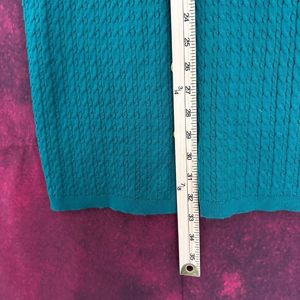TAYLOR WOMEN'S SIZE S-SMALL GREEN CABLE-KNIT SWEATER DRESS GOLD BUTTON STRETCH - Picture 6 of 12